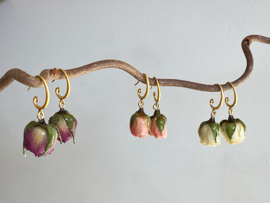 Pink Rose Hoop Earrings