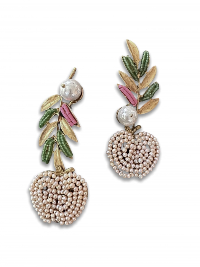 royal brass and pearls branch earrings