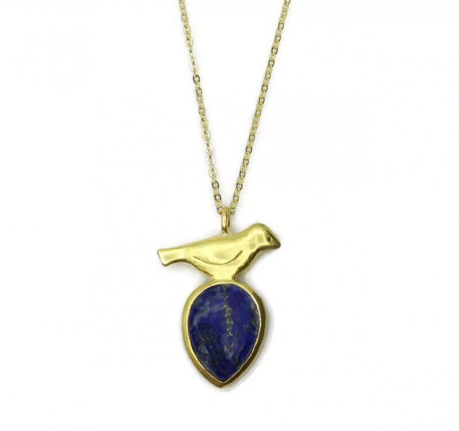 Gold Plated Silver Bird Necklace With Lapis Lazuli