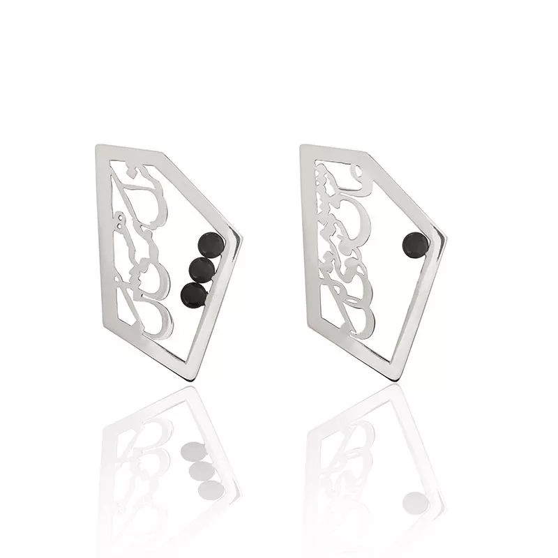 Silver Farsi poem earrings with black onyx