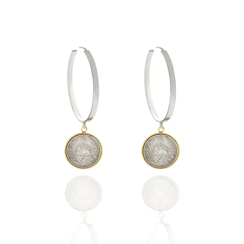 Silver hoop shape earring with Gold-plated frame