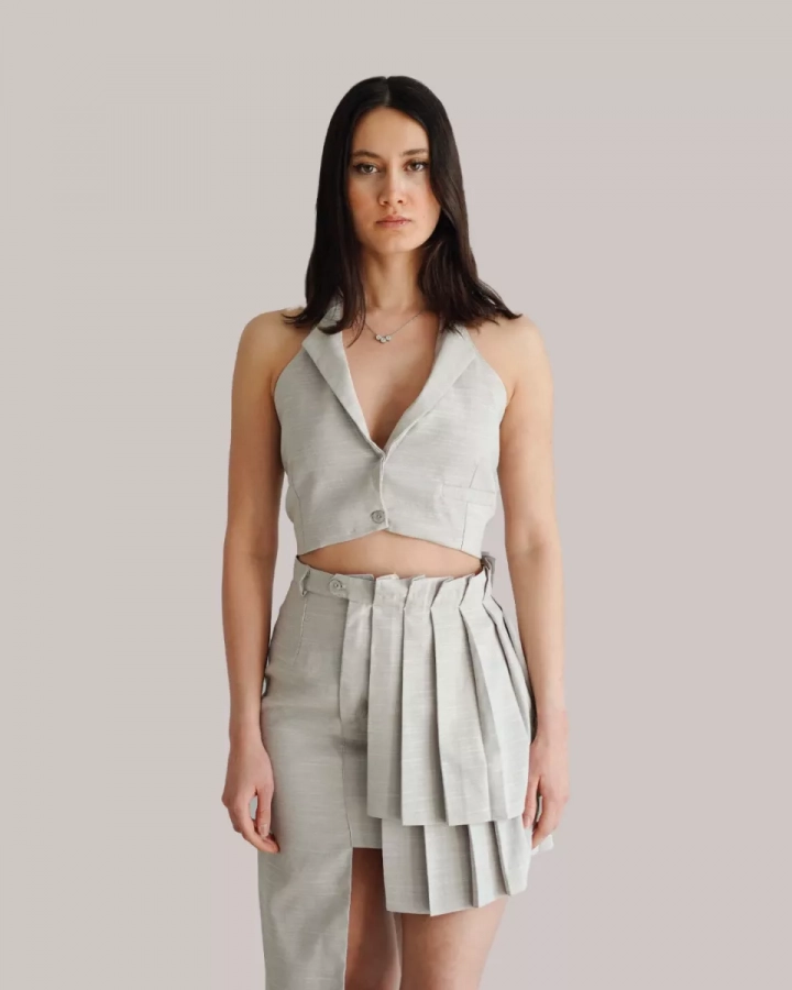 The Charme Set Top and Asymmetrical Skirt in Grey