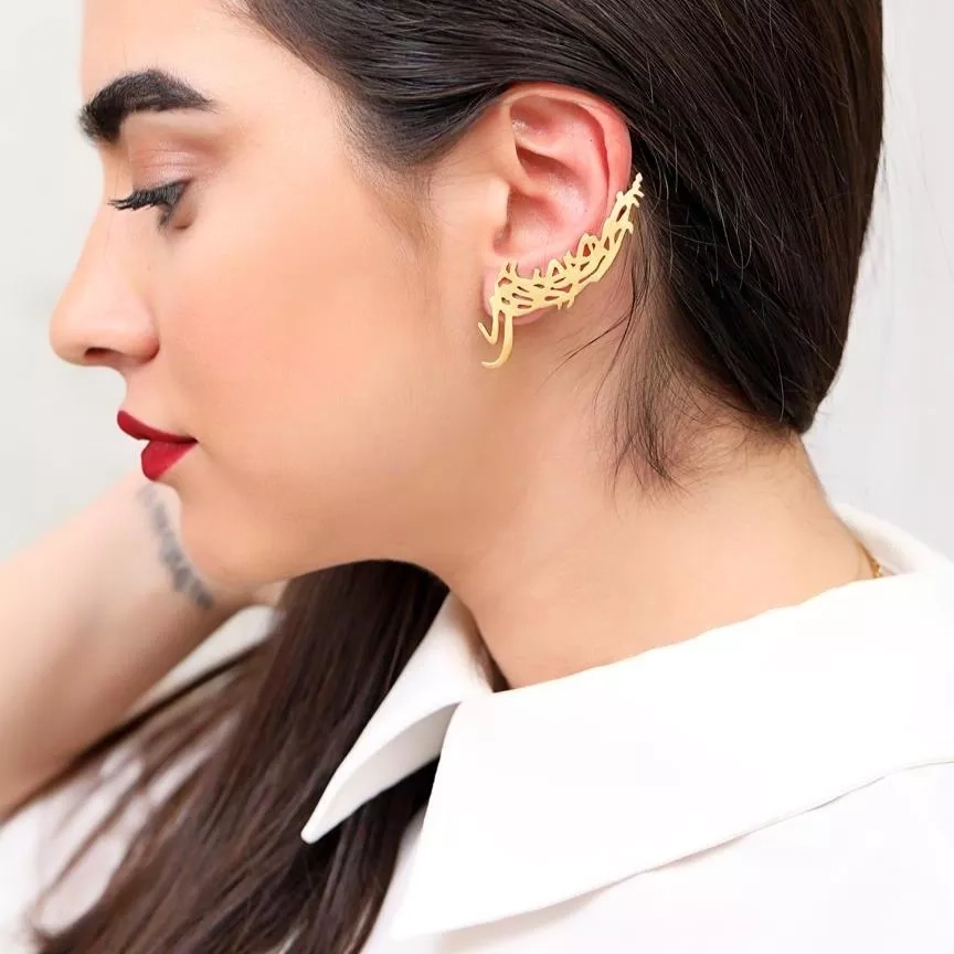 1950s jeweled earring that covers the whole ear  Threader earrings gold  Earrings Bling earrings