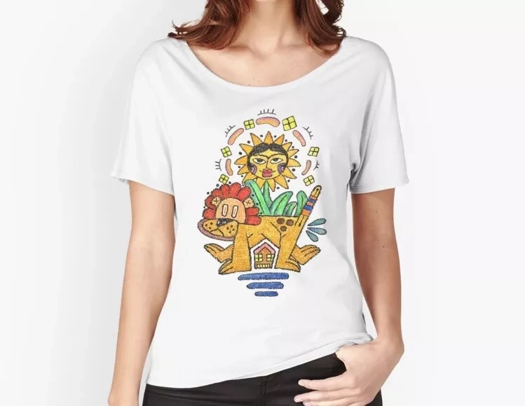 Persian Illustration funny shiro khorshid painting Medium Sleeve Girl T-shirt In 3 Colors