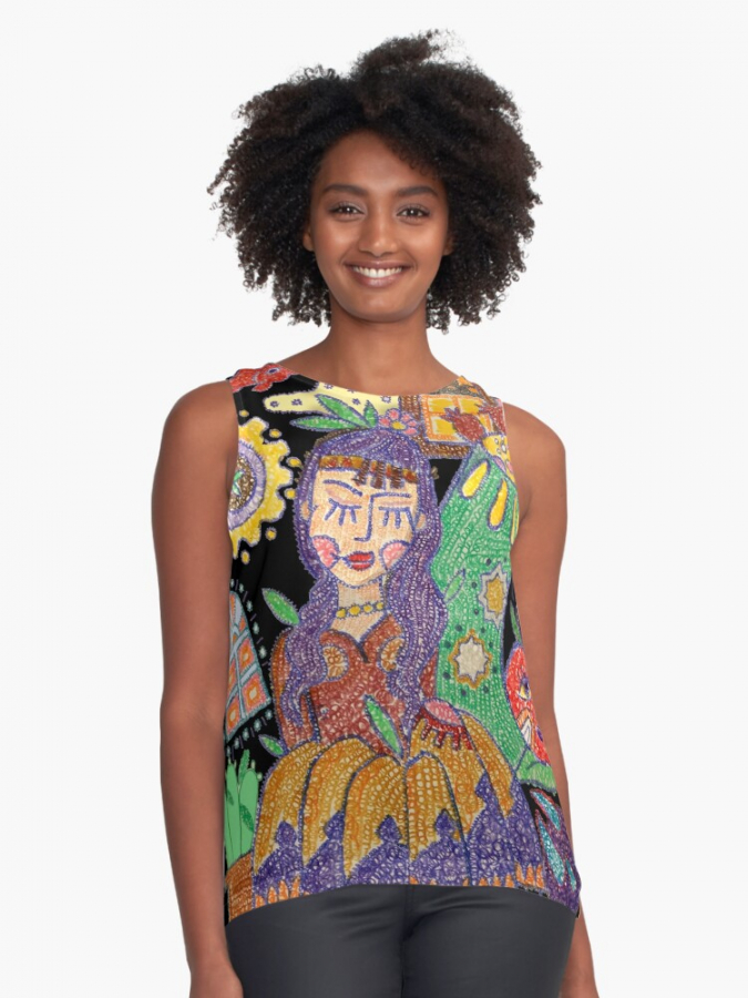 Persian A girl in the Grden Illustration Black Top